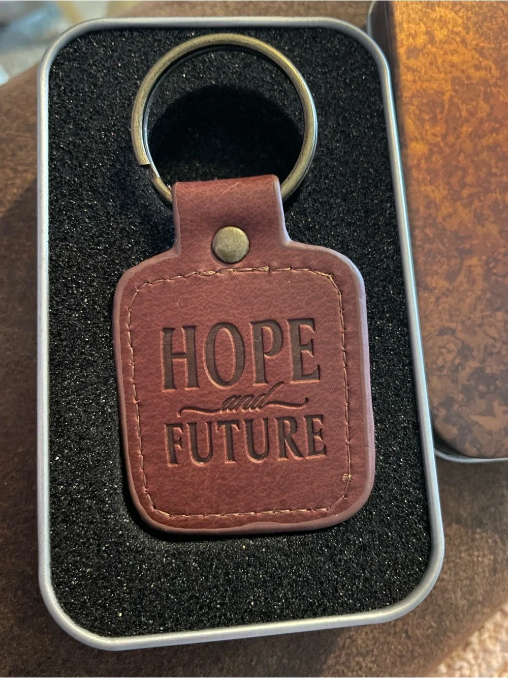 Journey Leather Keychain with Jeremiah 29:11 Plaque - Brown